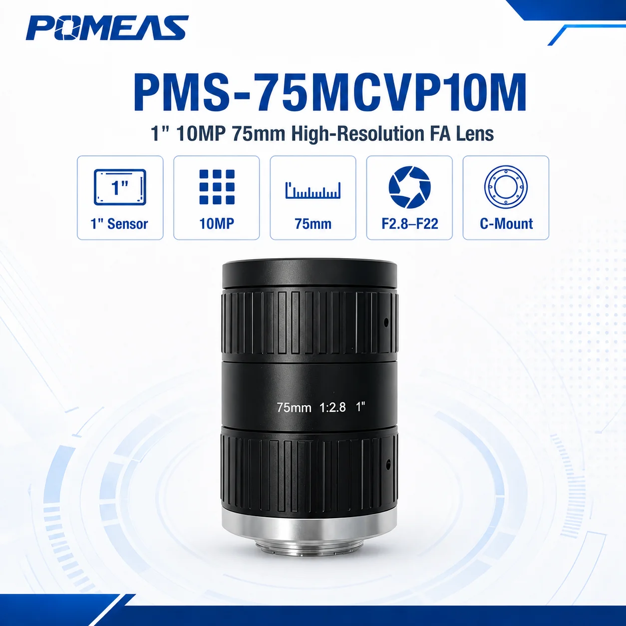 75mm 10MP 1-Inch C-Mount Machine Vision Lens