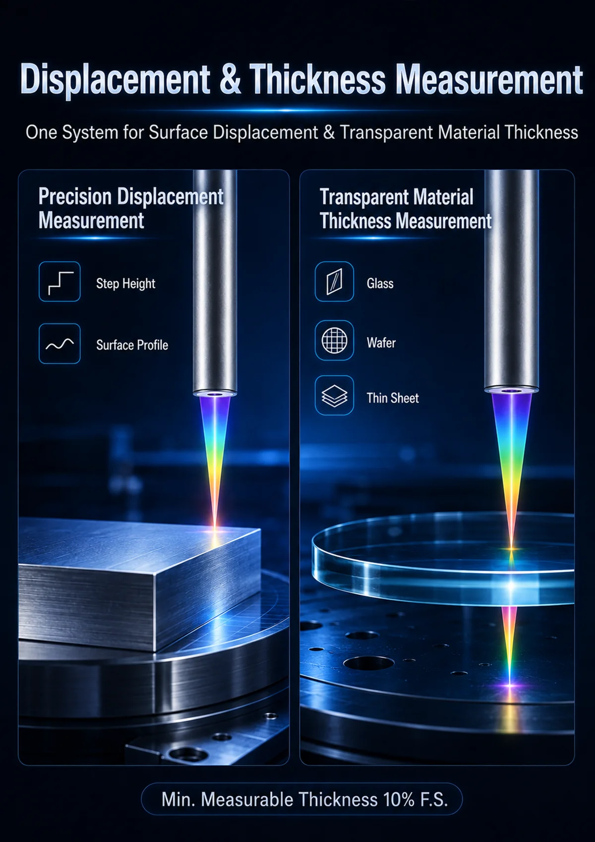 Confocal displacement sensor for thickness measurement