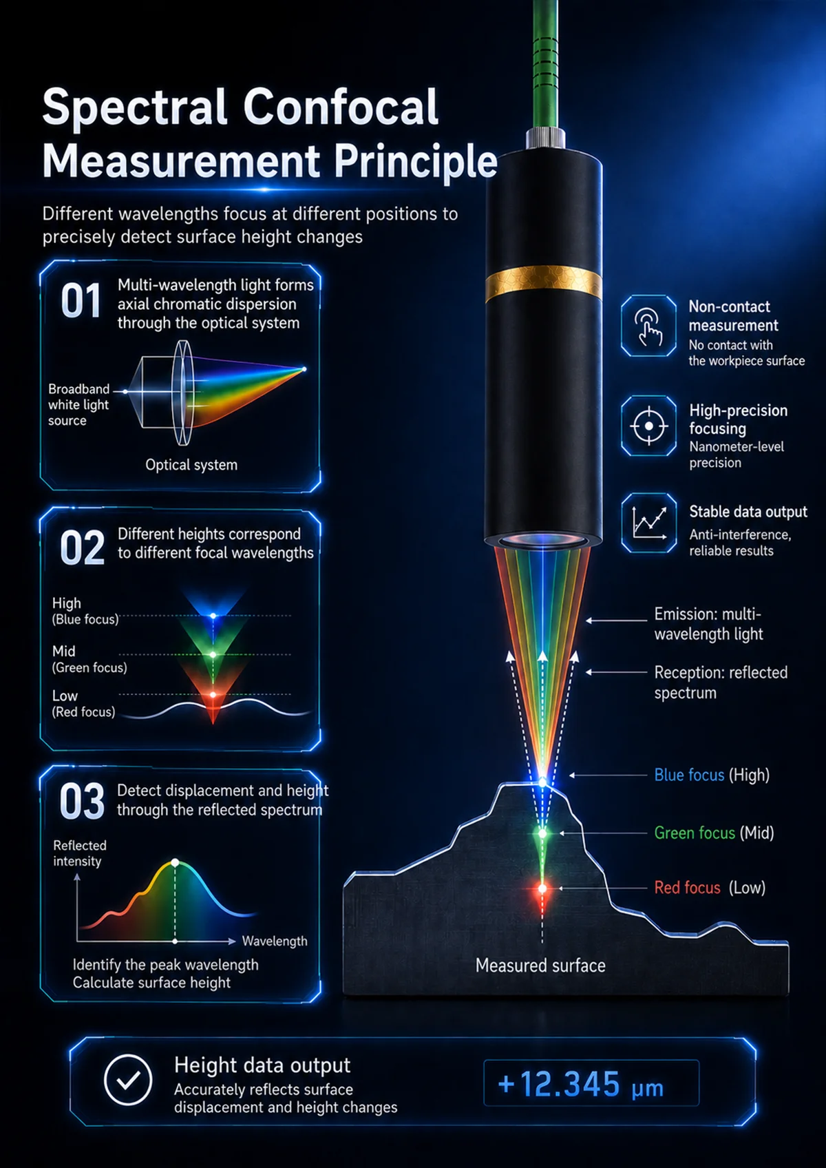 20mm spectral confocal displacement sensor for non-contact measurement