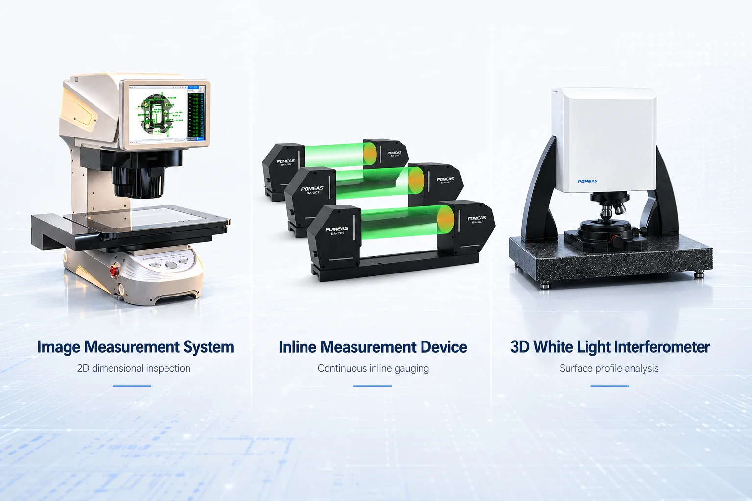 POMEAS industrial measurement equipment for image measurement inline measurement and 3D surface analysis