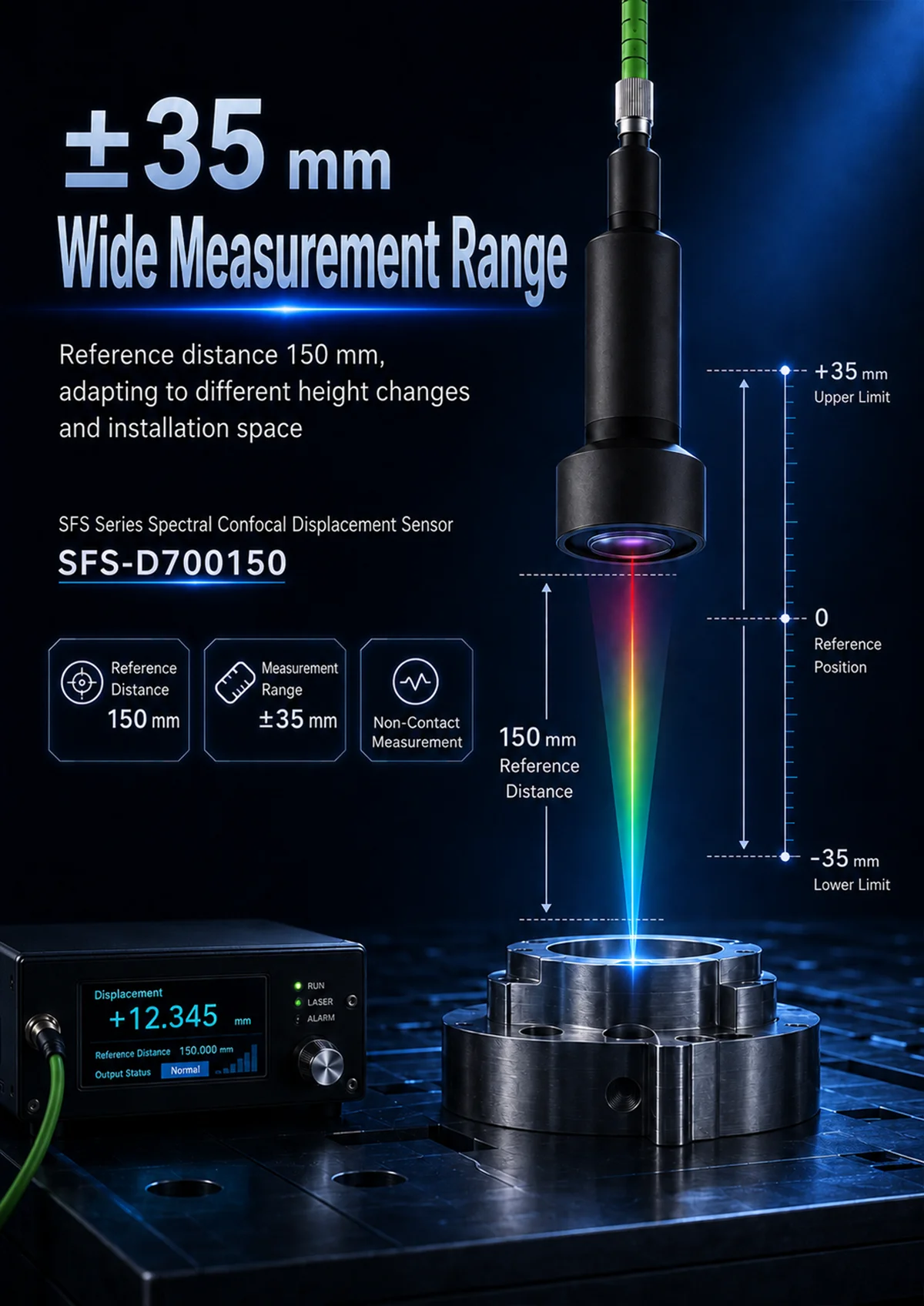 150 mm reference distance confocal sensor