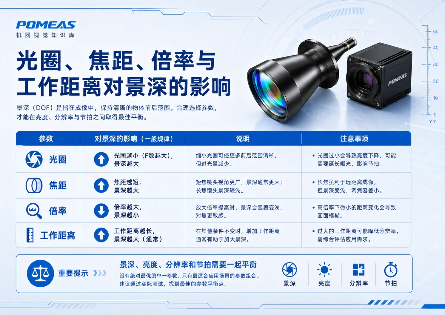 光圈焦距倍率和工作距离对机器视觉镜头景深的影响