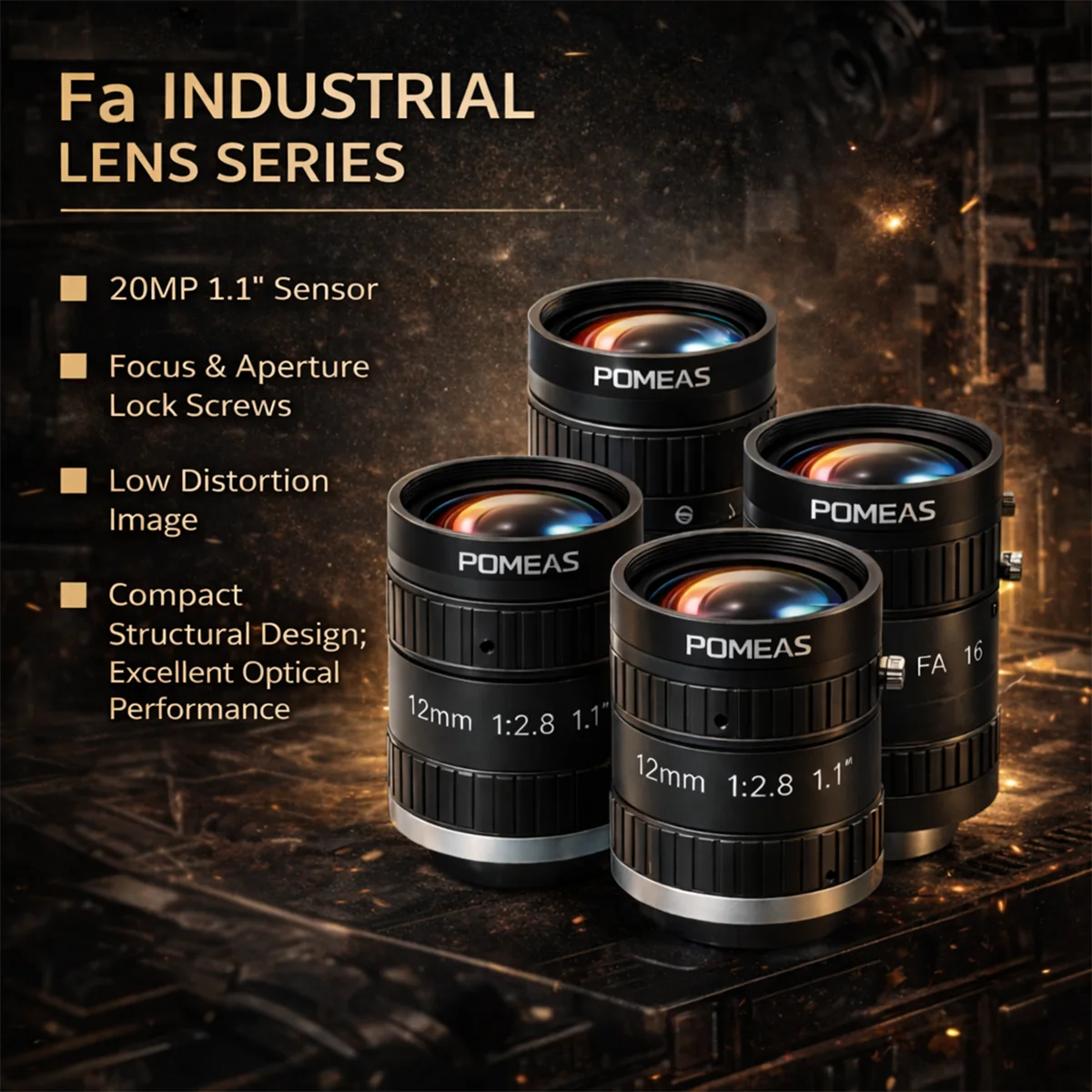16mm wide-field machine vision lens for 1.1-inch industrial cameras
