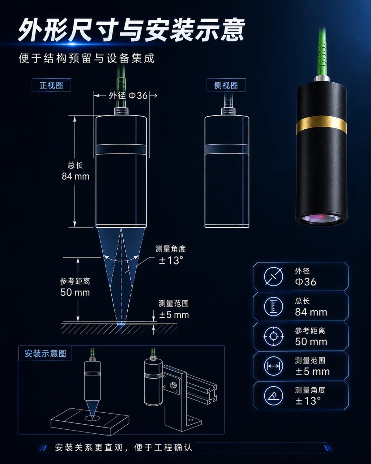 正负5 mm大量程非接触位移传感器