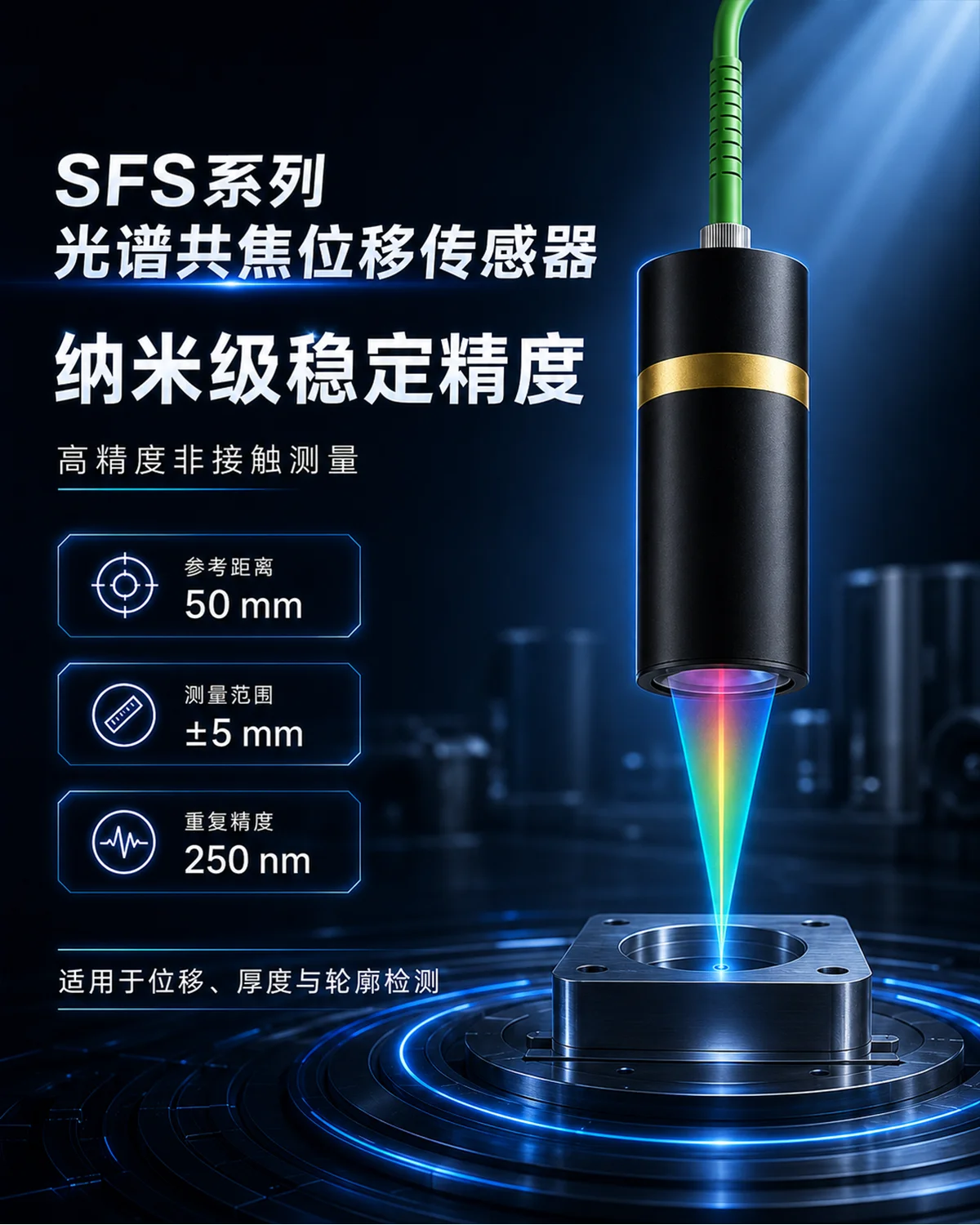 光谱共焦位移传感器测量范围示意图