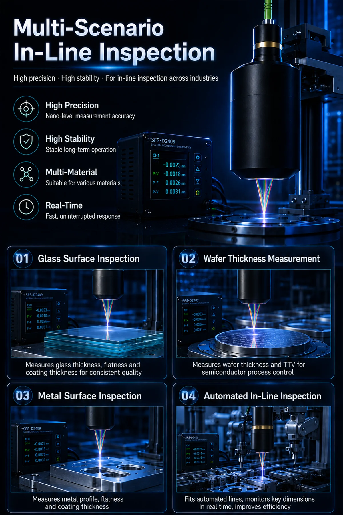 Chromatic confocal displacement sensor for precision measurement