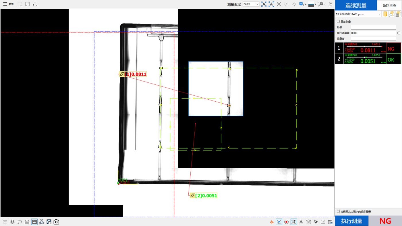 Flash measurement system capturing points on a transparent plastic part