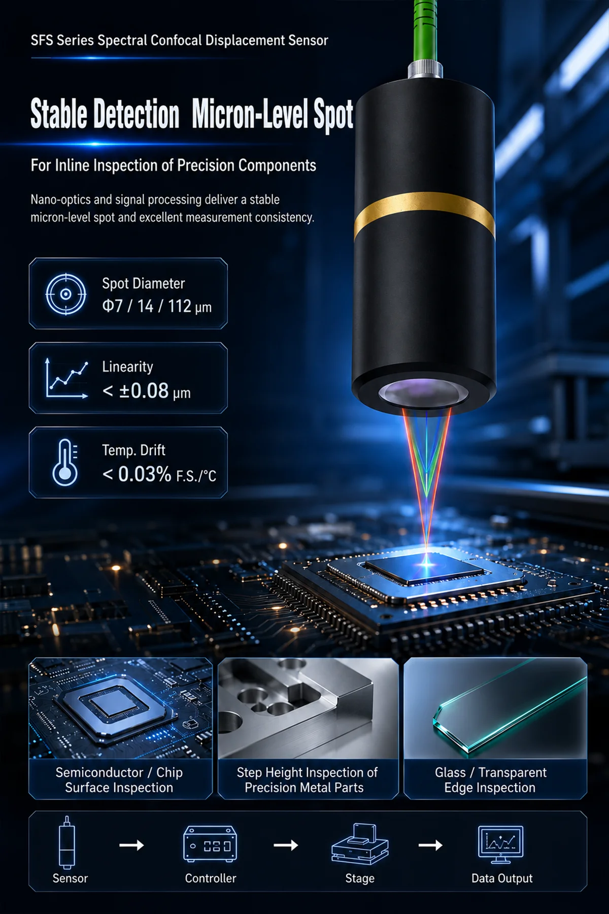 High Precision Confocal Displacement Sensor for Inspection