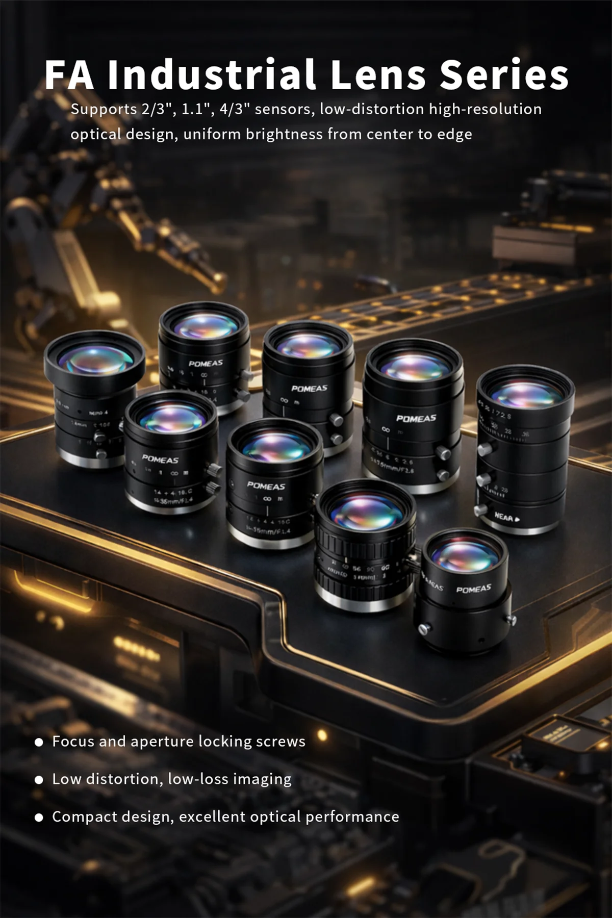 POMEAS PMS-LFEH-2514M(A) 25mm 5MP C-Mount Machine Vision Lens