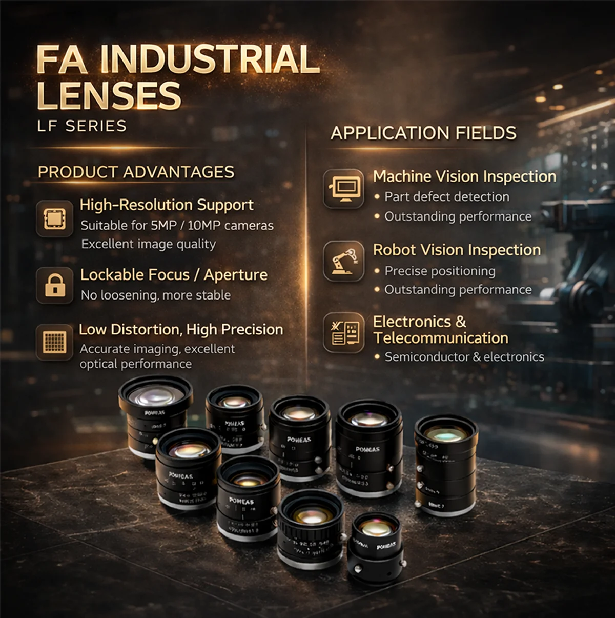 PMS-LFE-3514M 35mm F1.4 C-Mount FA Lens for Machine Vision