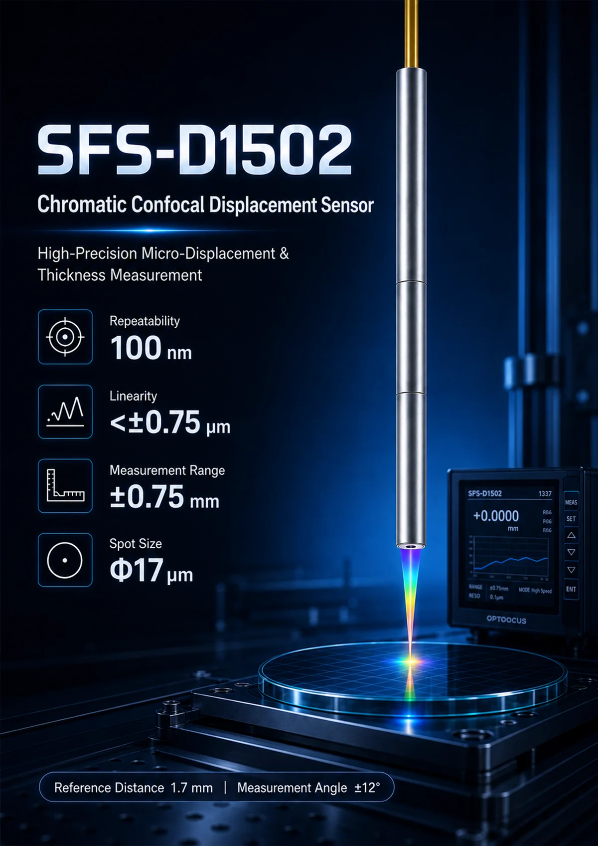 Precision displacement sensor for glass film and metal inspection