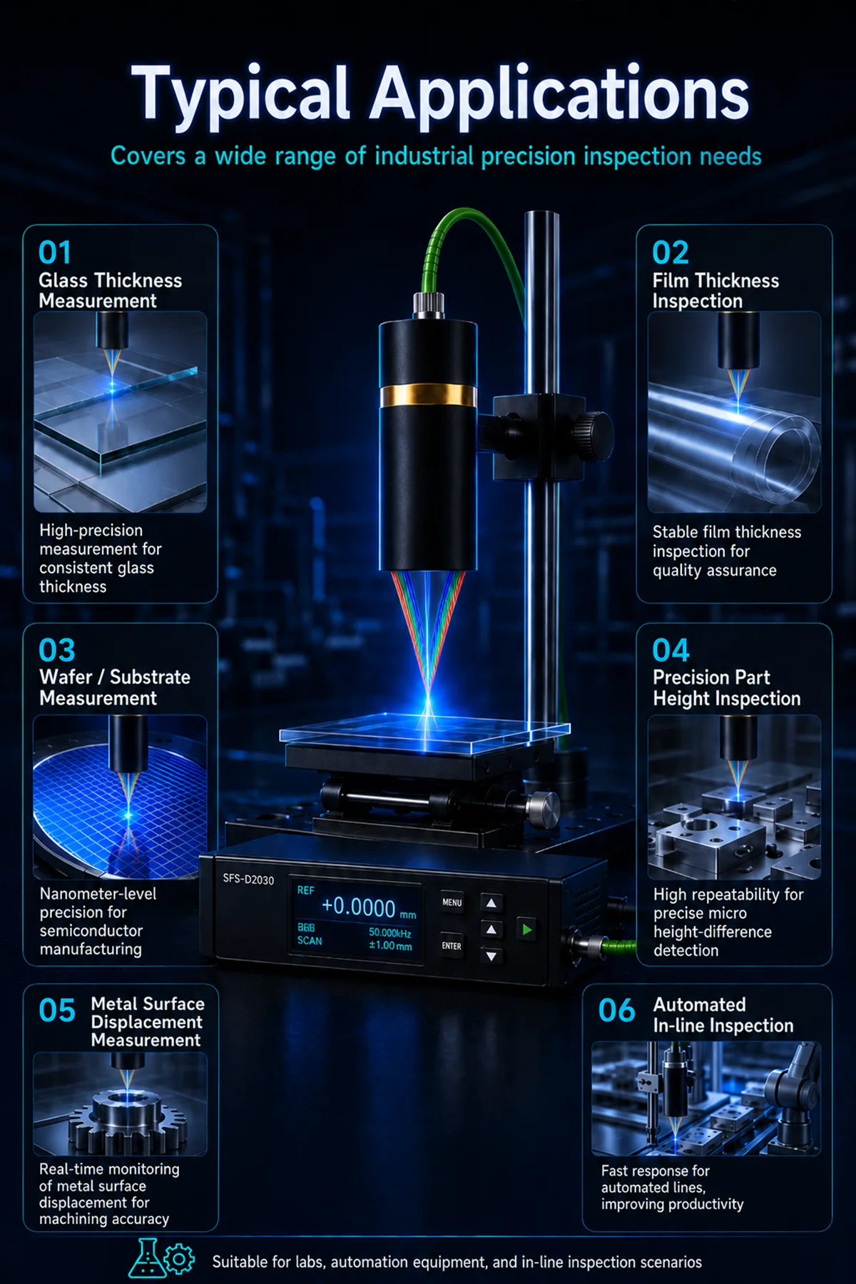 Non-contact displacement and thickness measurement