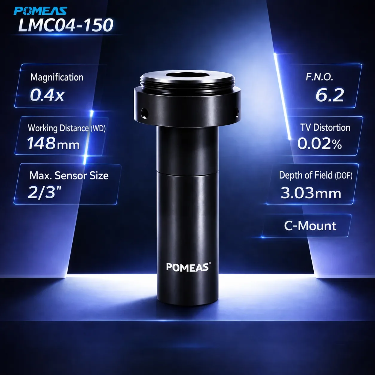 PMS-LMC04-150 0.4X Fixed-Mag Telecentric Macro Lens, 148mm WD - Specifications