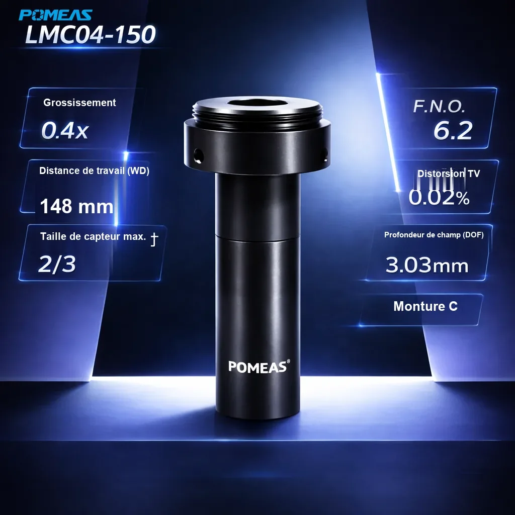 PMS-LMC04-150 Objectif macro télécentrique à grossissement fixe 0.4X, 148mm DT - Spécifications techniques