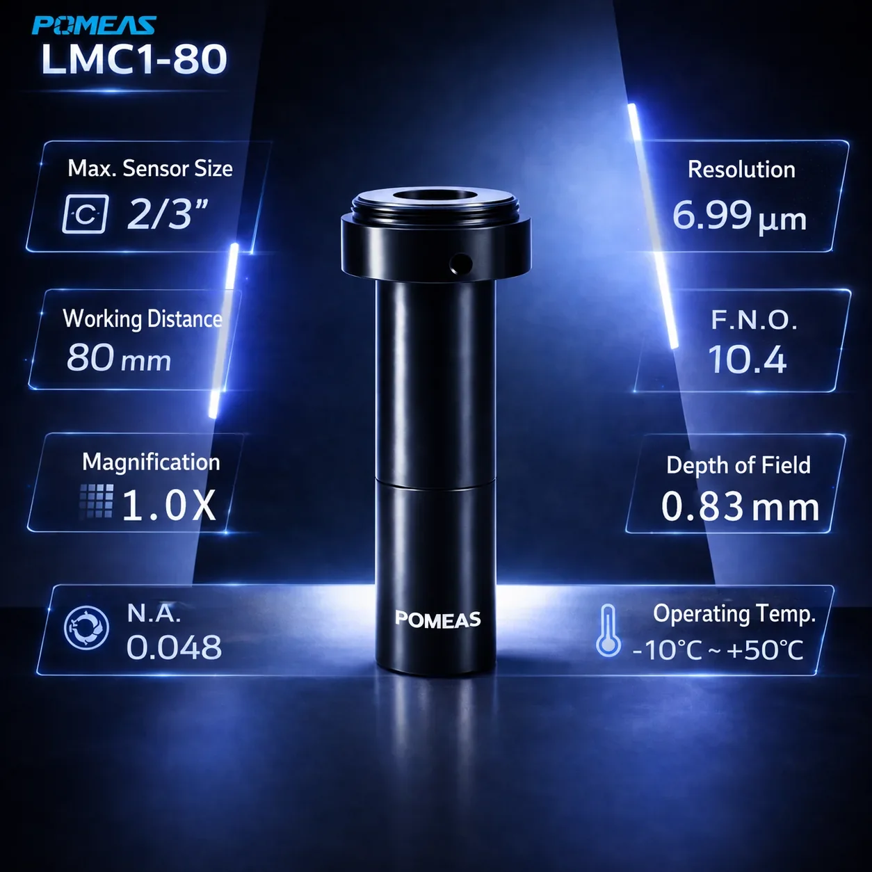 PMS-LMC1-80 1X Fixed-Magnification Macro Telecentric Lens, 80mm WD - Specifications