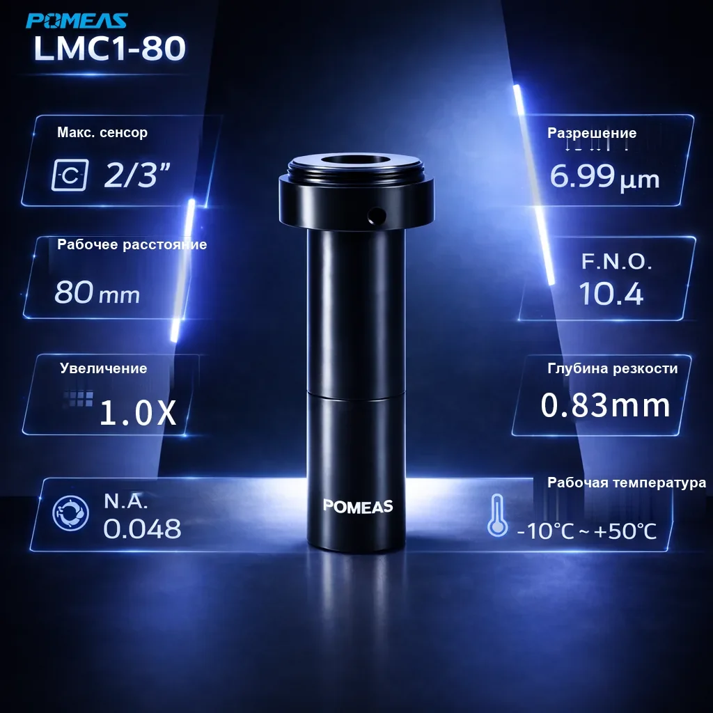 PMS-LMC1-80 Макро-телецентрический объектив 1X с фиксированным увеличением, 80mm WD - Технические характеристики