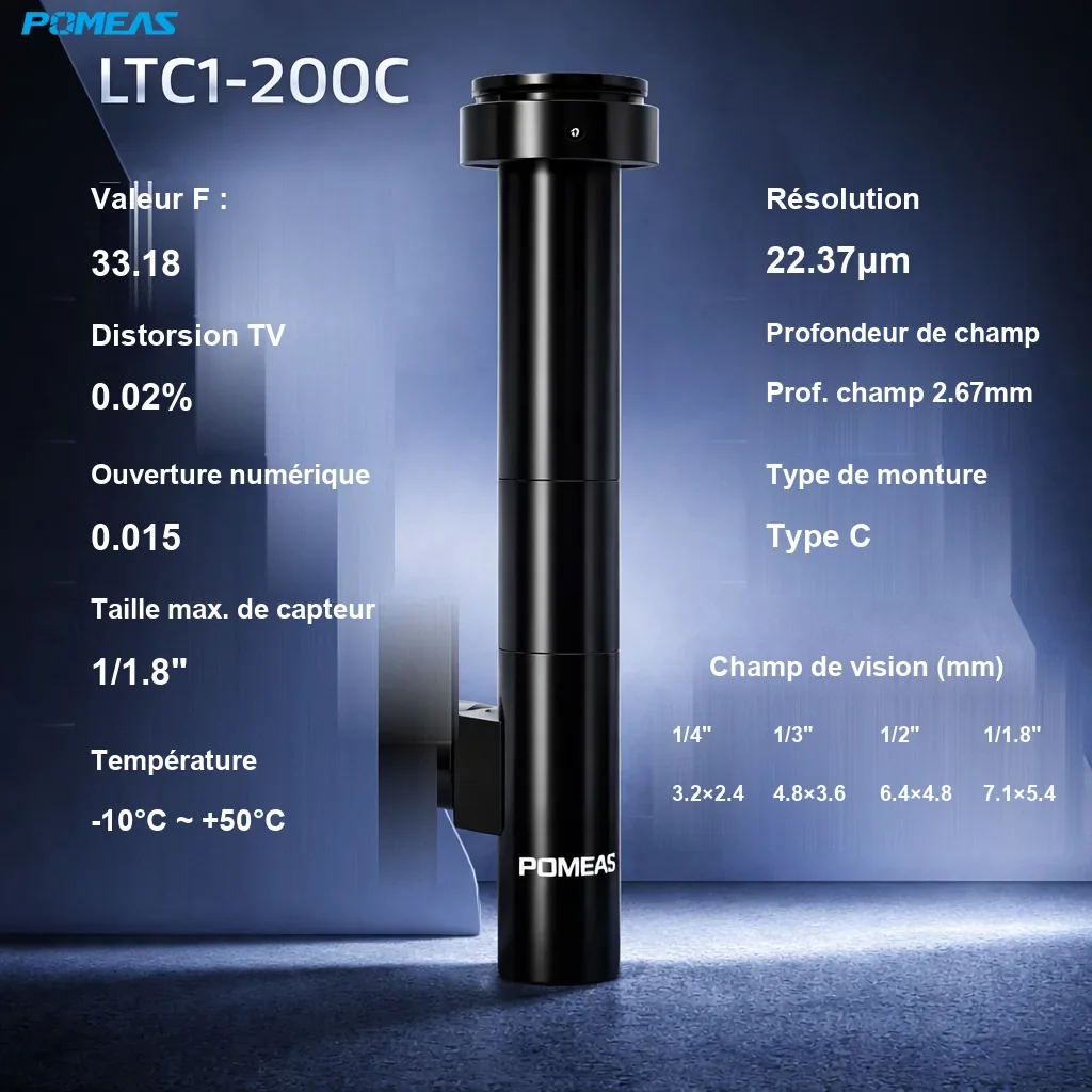 PMS-LTC1-200C Objectif télécentrique standard - Spécifications techniques
