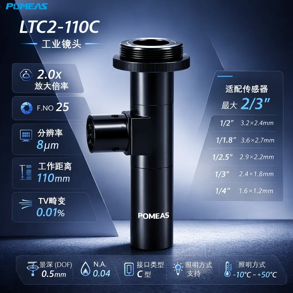同轴2.0X标准远心镜头 2/3英寸 8μm分辨率