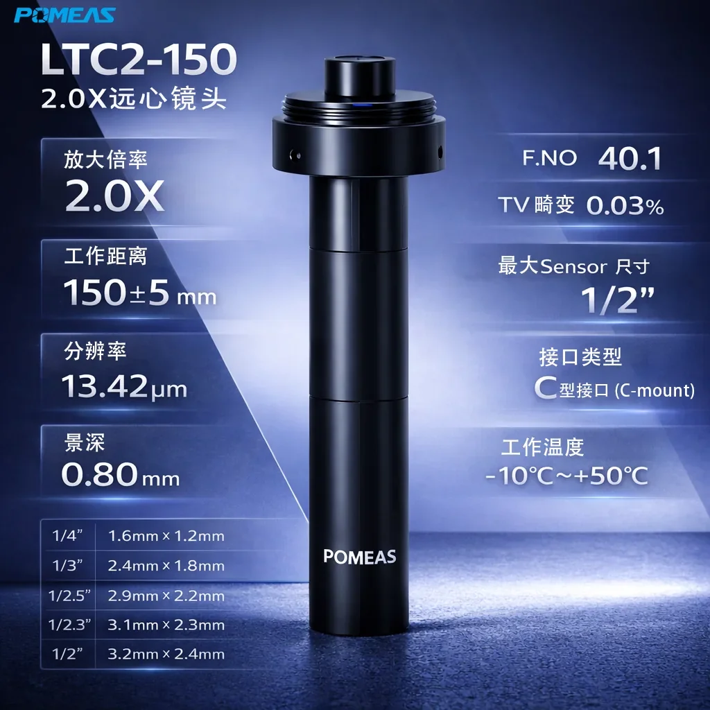 2.0X标准远心镜头 1/2英寸 150mm长工作距离