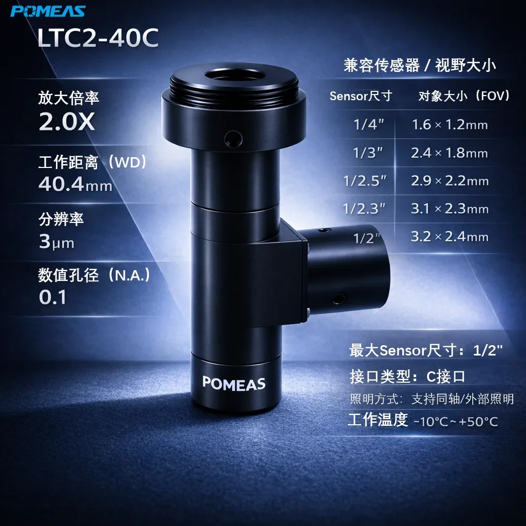 2.0X同轴标准远心镜头 1/2英寸 3μm分辨率