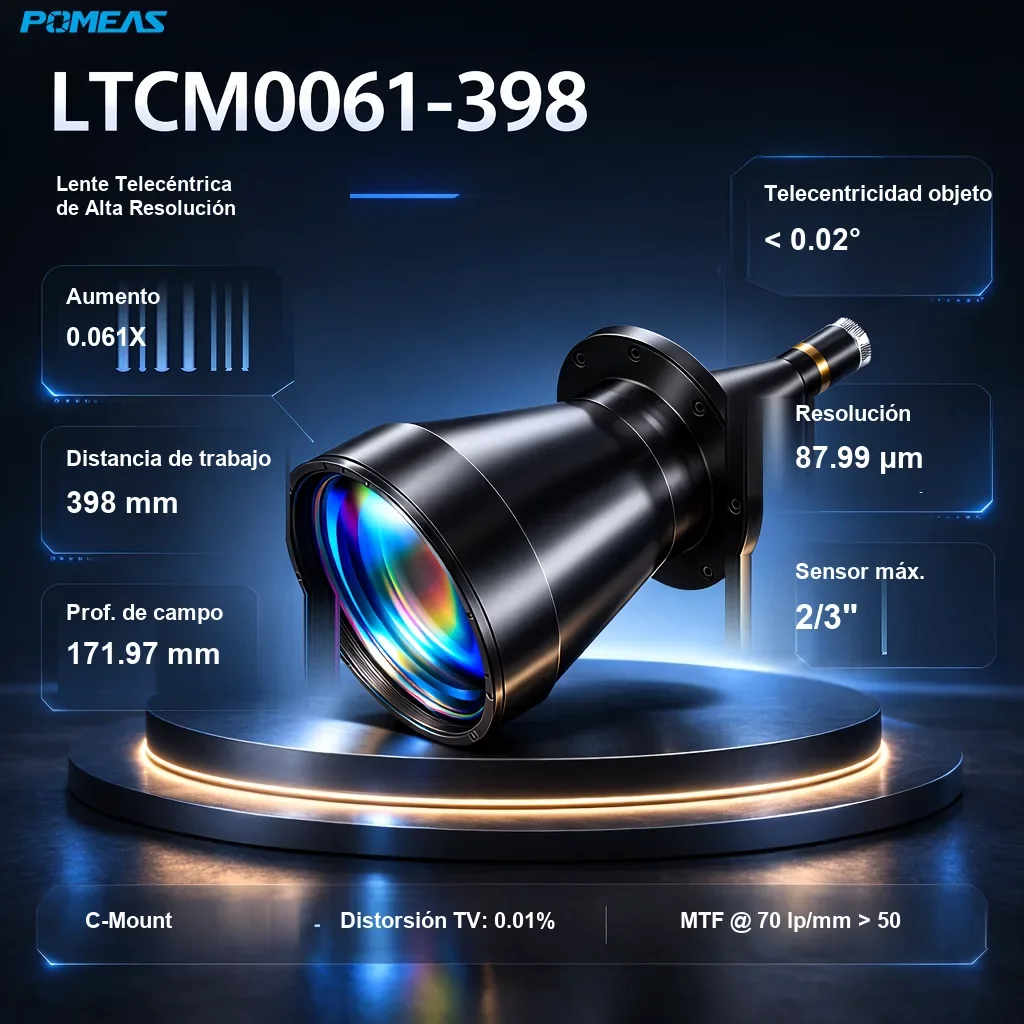 Lente telecéntrica de alta resolución 0.061X, 398mm DT