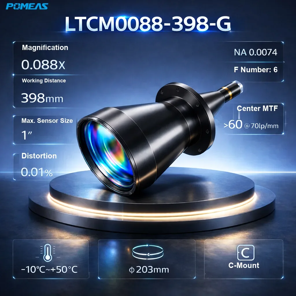 PMS-LTCM0088-398-G 0.088X High-Resolution Telecentric Lens, 398mm WD - Specifications