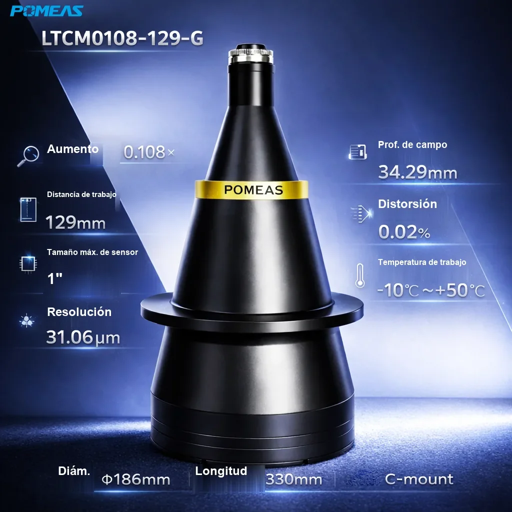 Lente telecéntrica de alta resolución 0.108X, 129mm DT