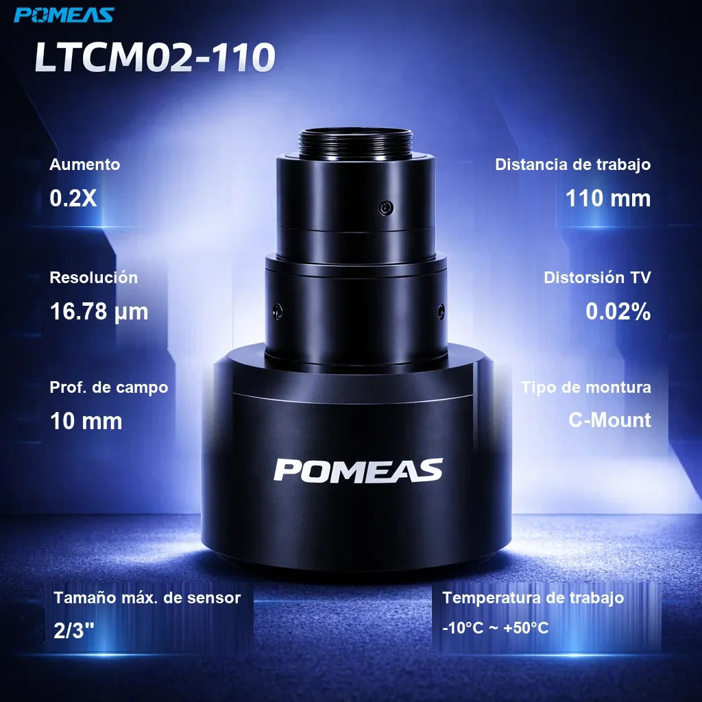 Lente telecéntrica de alta resolución 0.2X, 110mm DT