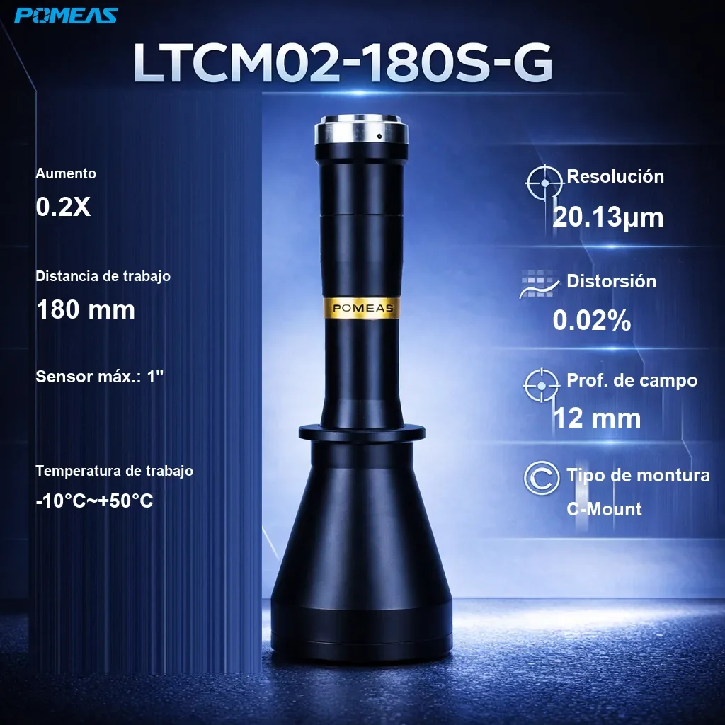Lente telecéntrica de alta resolución 0.2X, 180mm DT