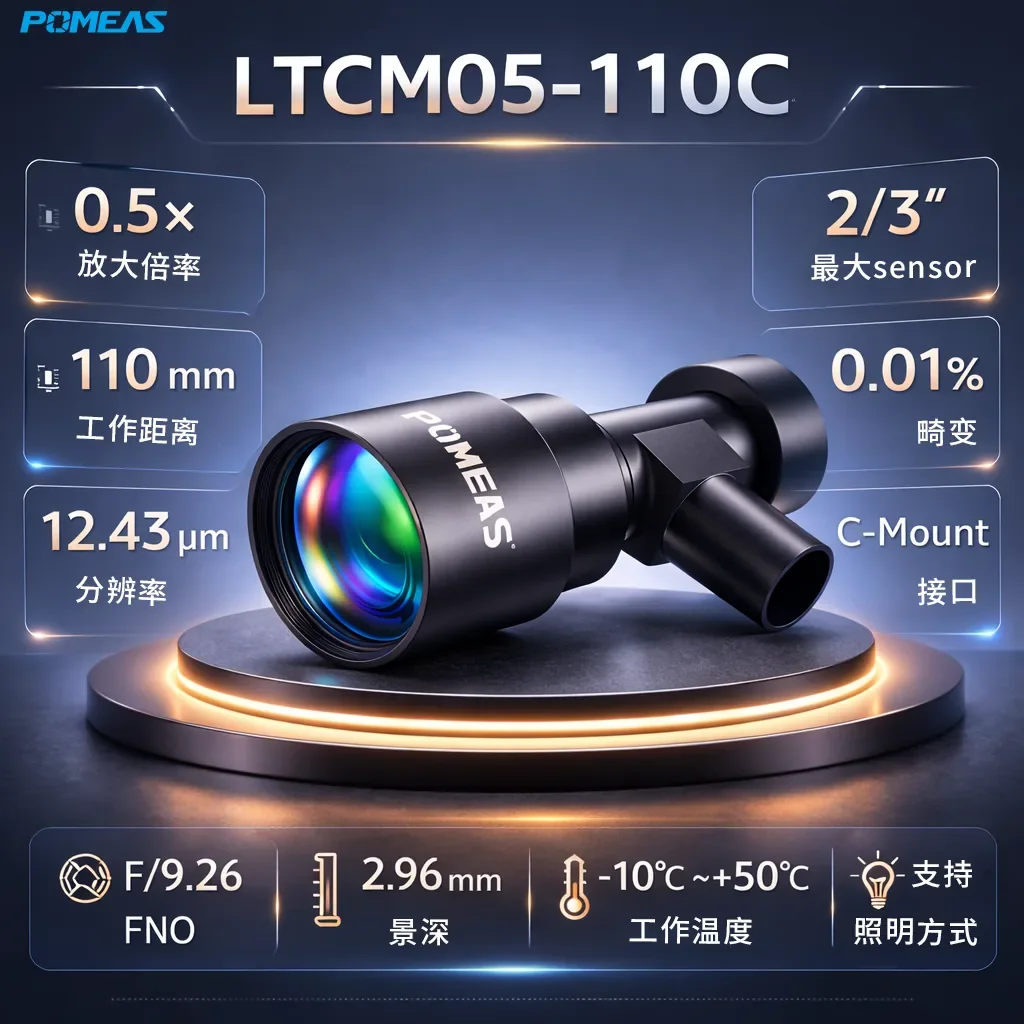 0.5X高分辨率同轴远心镜头 12.43μm
