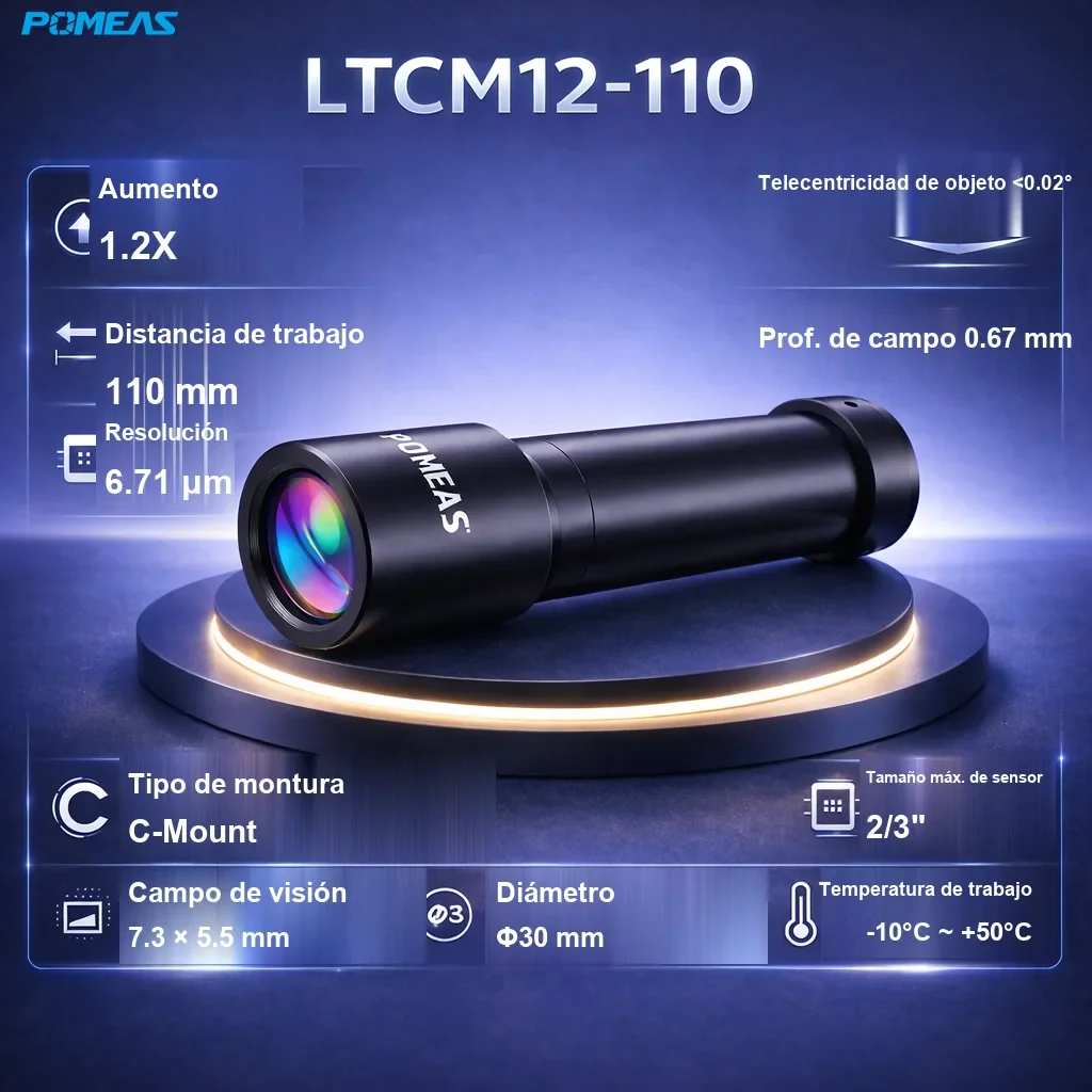 Lente telecéntrica de alta resolución 1.2X, 110mm DT