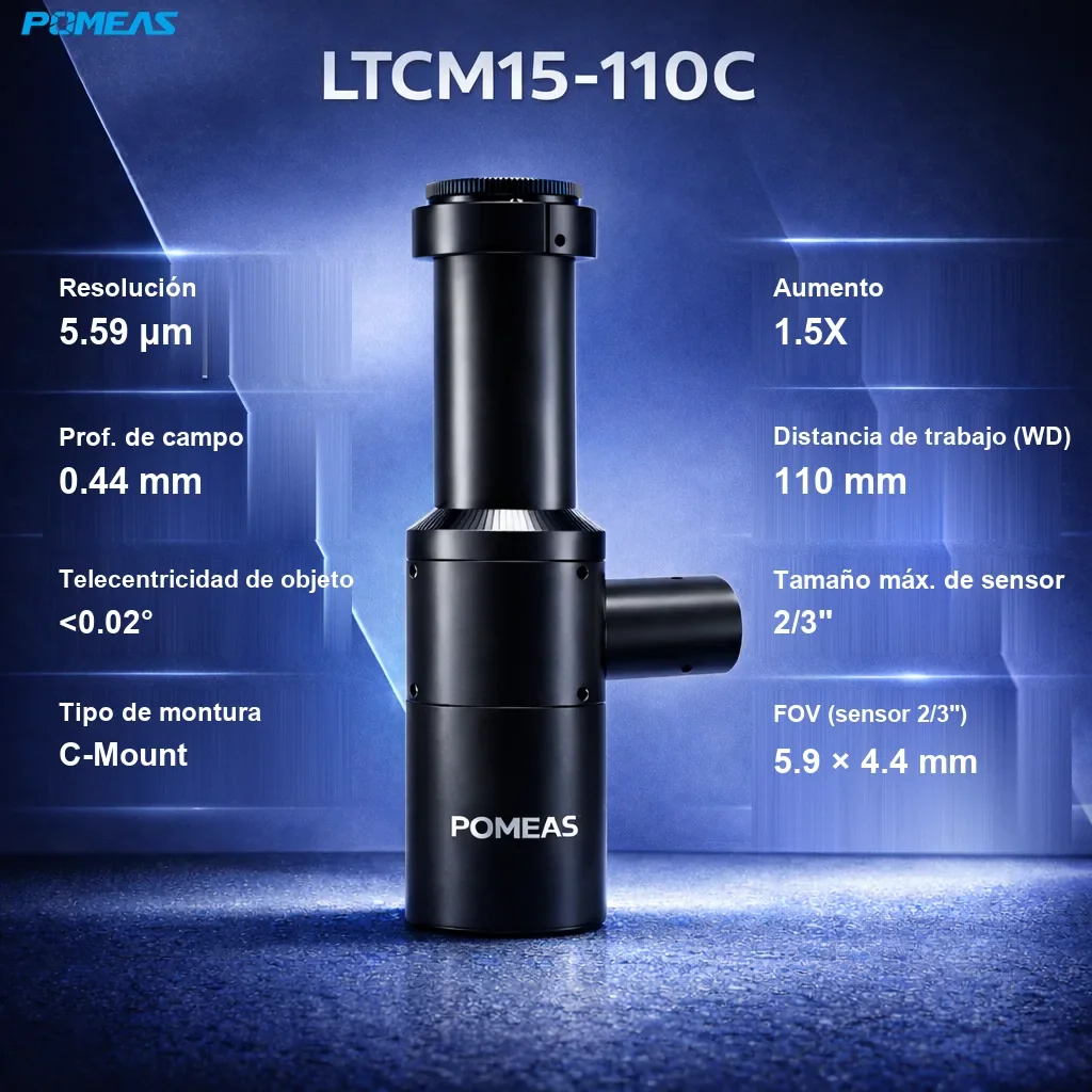 Lente telecéntrica coaxial de alta resolución 1.5X, 110mm DT