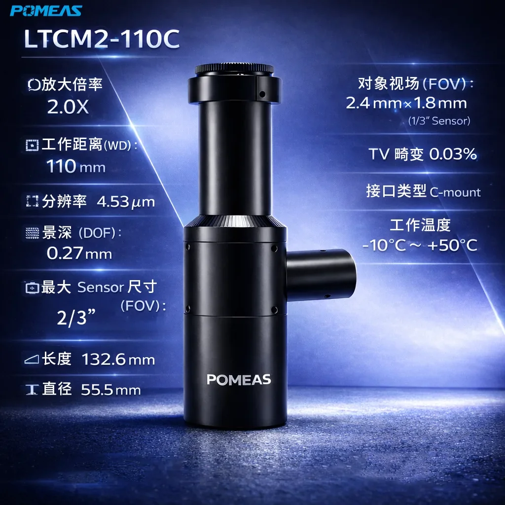 2.0X高分辨率同轴远心镜头 4.53μm