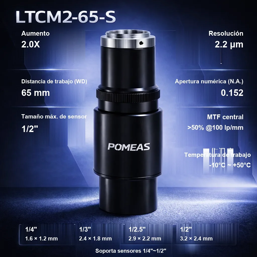 Lente telecéntrica de alta resolución 2.0X, 65mm DT