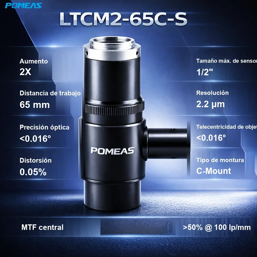Lente telecéntrica coaxial de alta resolución 2.0X, 65mm DT