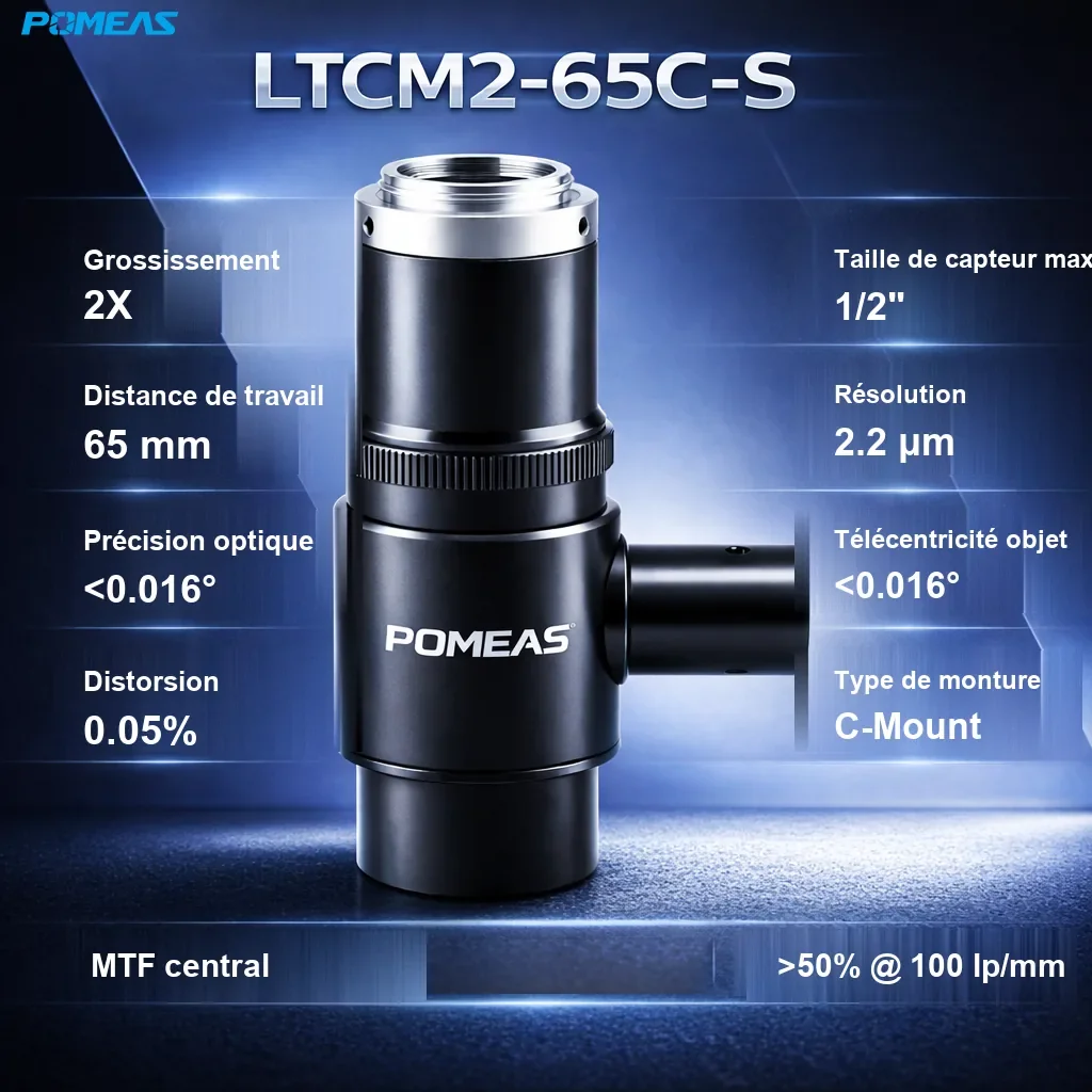 PMS-LTCM2-65C-S Objectif télécentrique coaxial haute résolution 2.0X, 65mm DT - Spécifications techniques