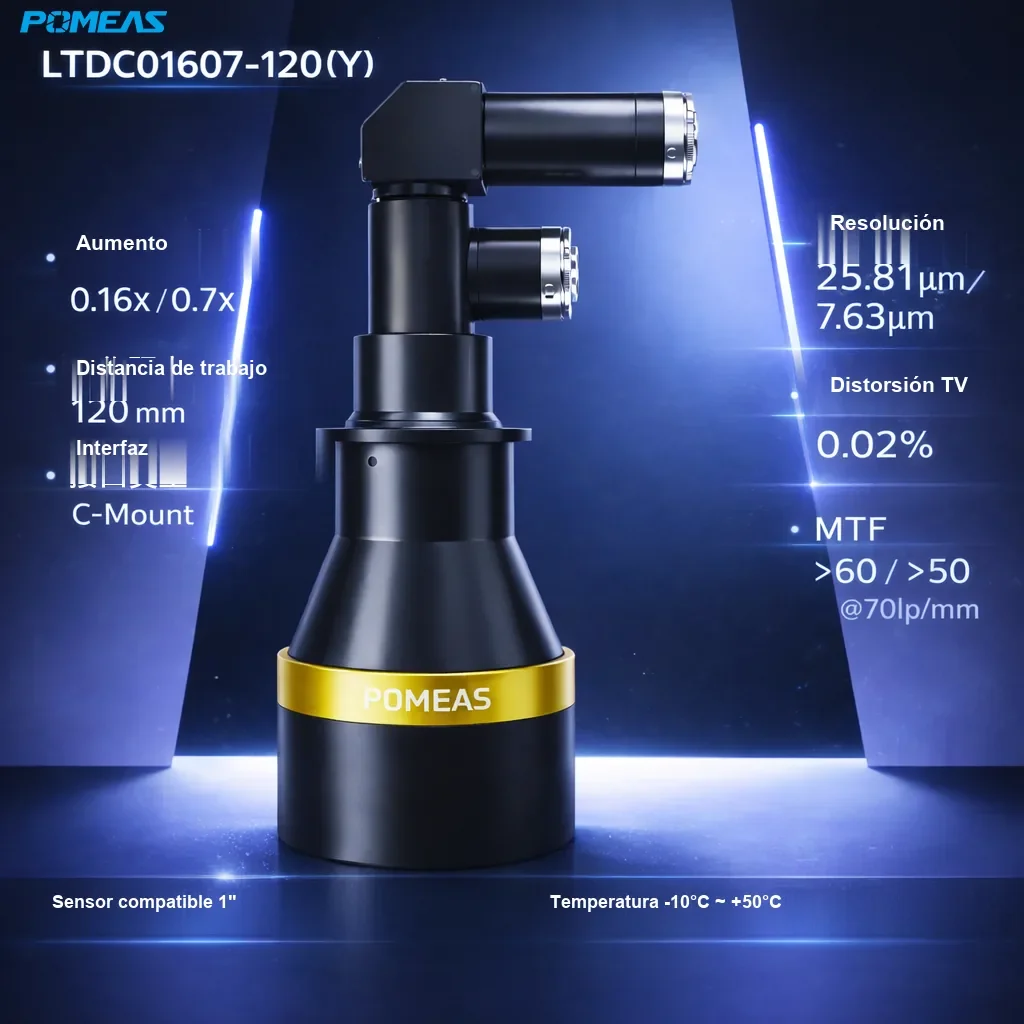 Lente bi-telecéntrica de doble aumento 0.16X/0.7X (Y), 120mm DT