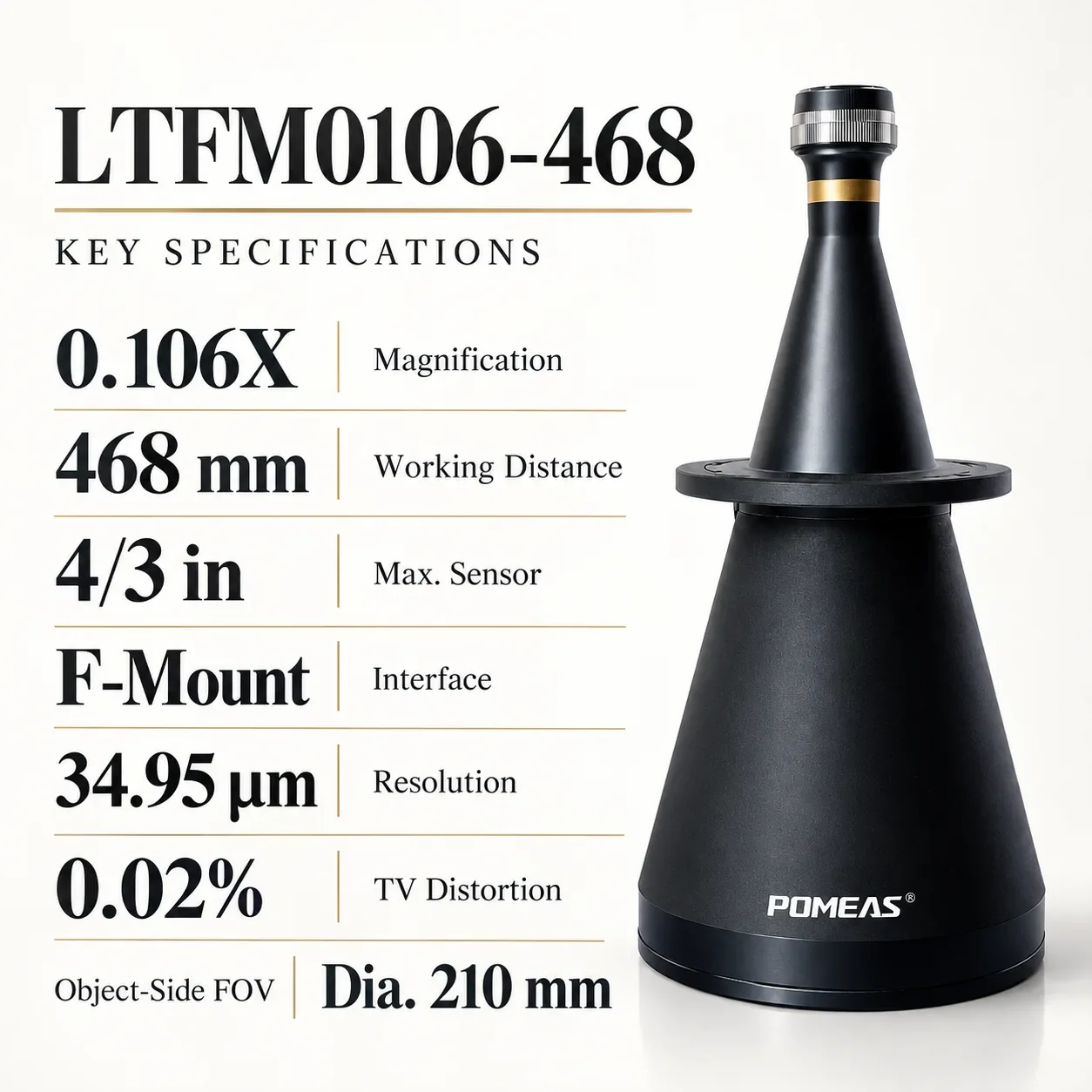 0.106X F-Mount Double Telecentric Lens, 468mm WD