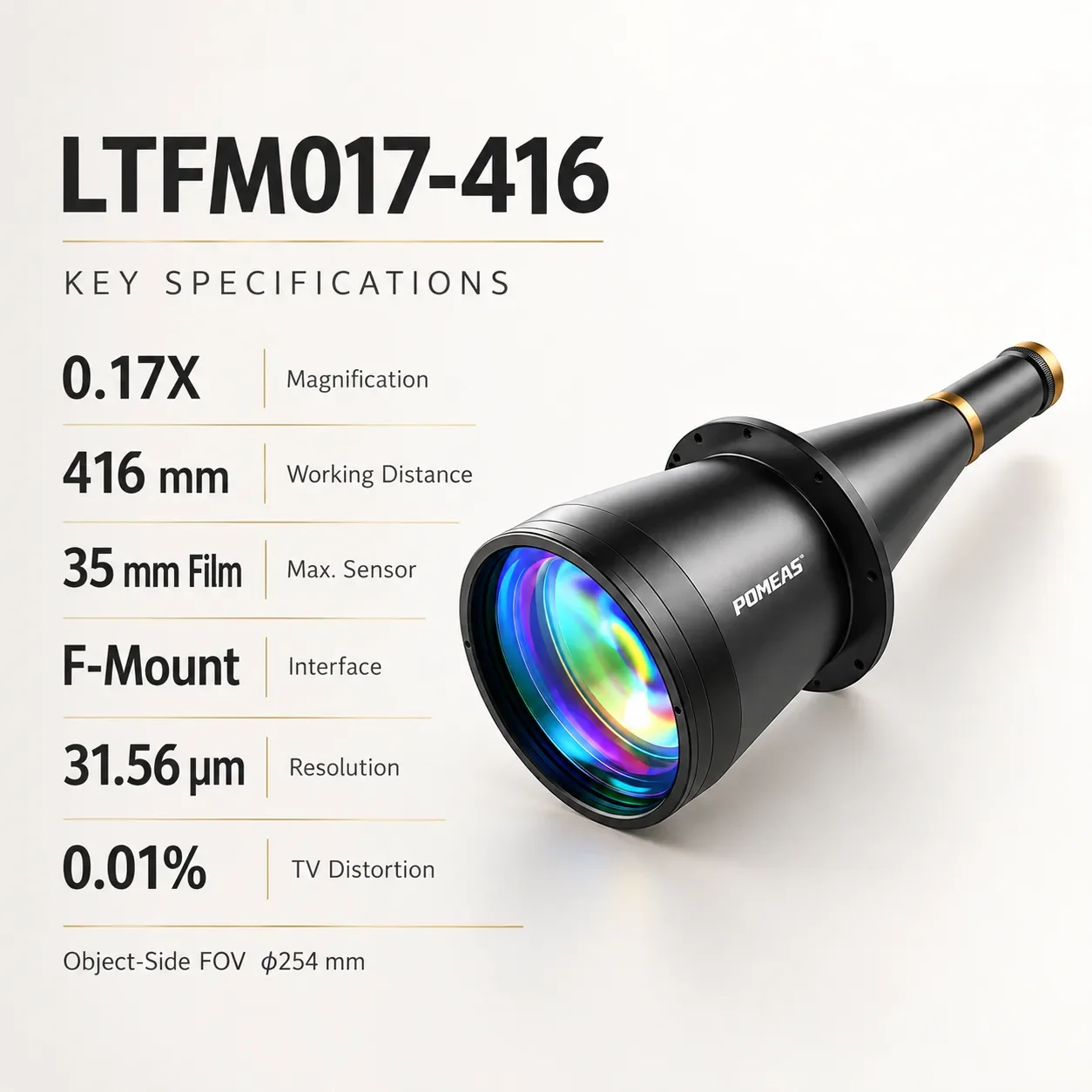 PMS-LTFM017-416 0.17X F-Mount Double Telecentric Lens, 416mm WD - Specifications