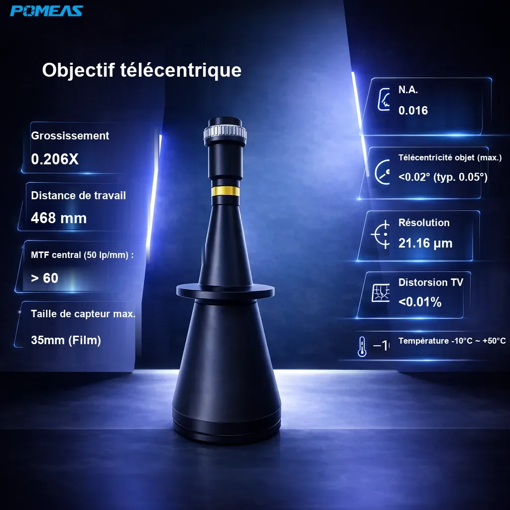 PMS-LTFM0206-468 Objectif double télécentrique F 0.206X, 468mm DT - Spécifications techniques