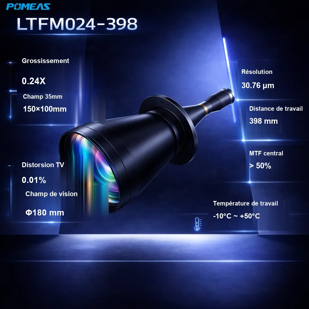 PMS-LTFM024-398 Objectif double télécentrique F 0.24X, 398mm DT - Spécifications techniques