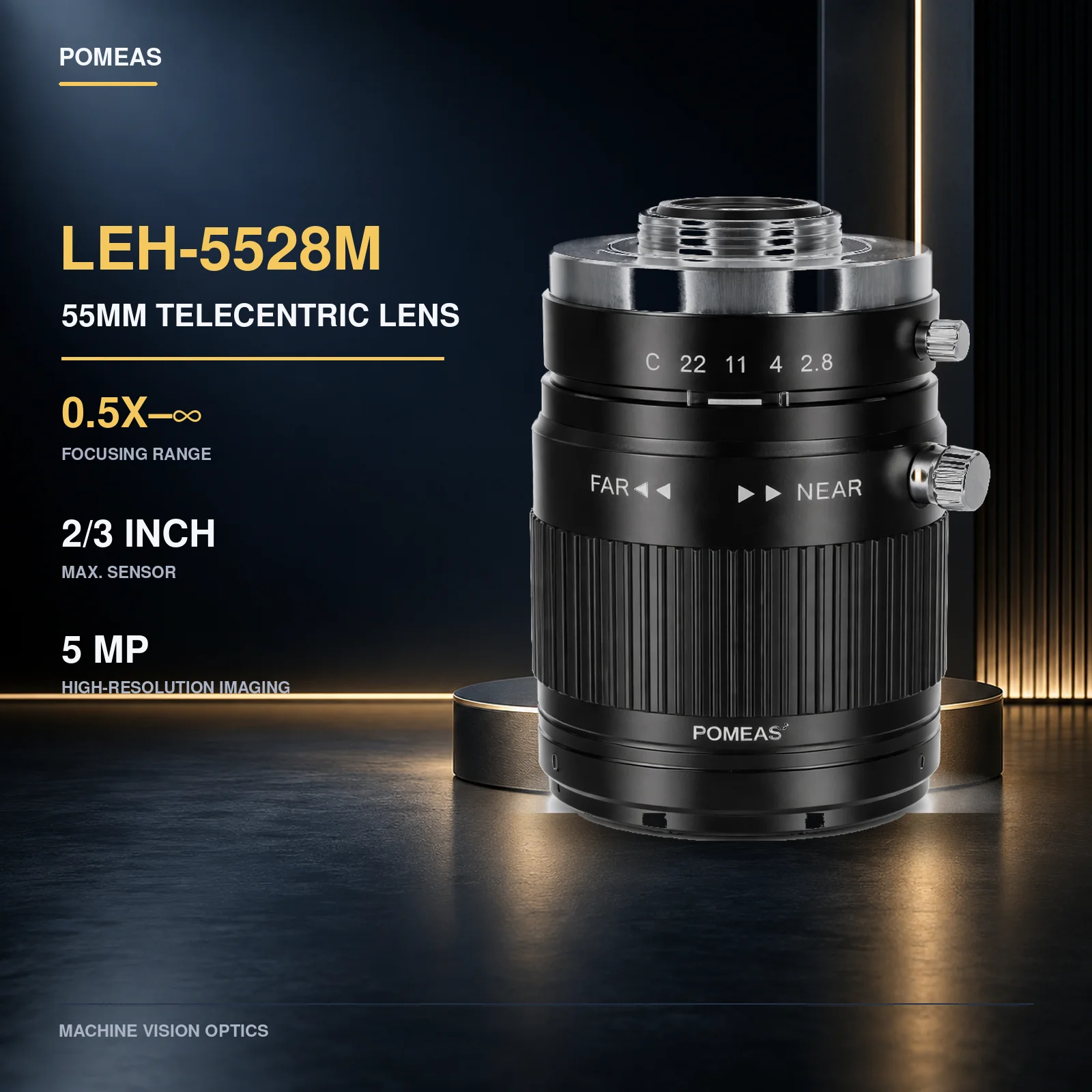 LEH-5528M 55mm telecentric lens with manual focus and C-Mount