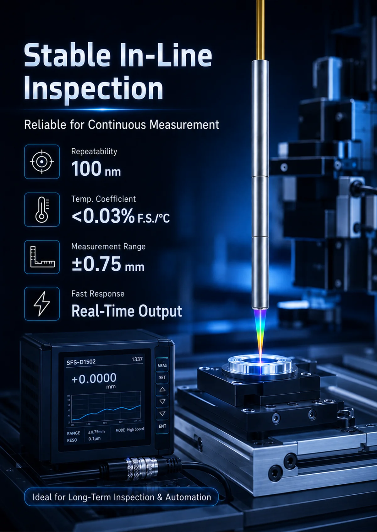 High-precision chromatic confocal displacement sensor