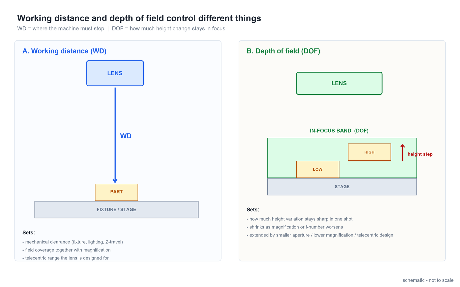Working Distance vs Depth of Field in Machine Vision: What Each One Controls