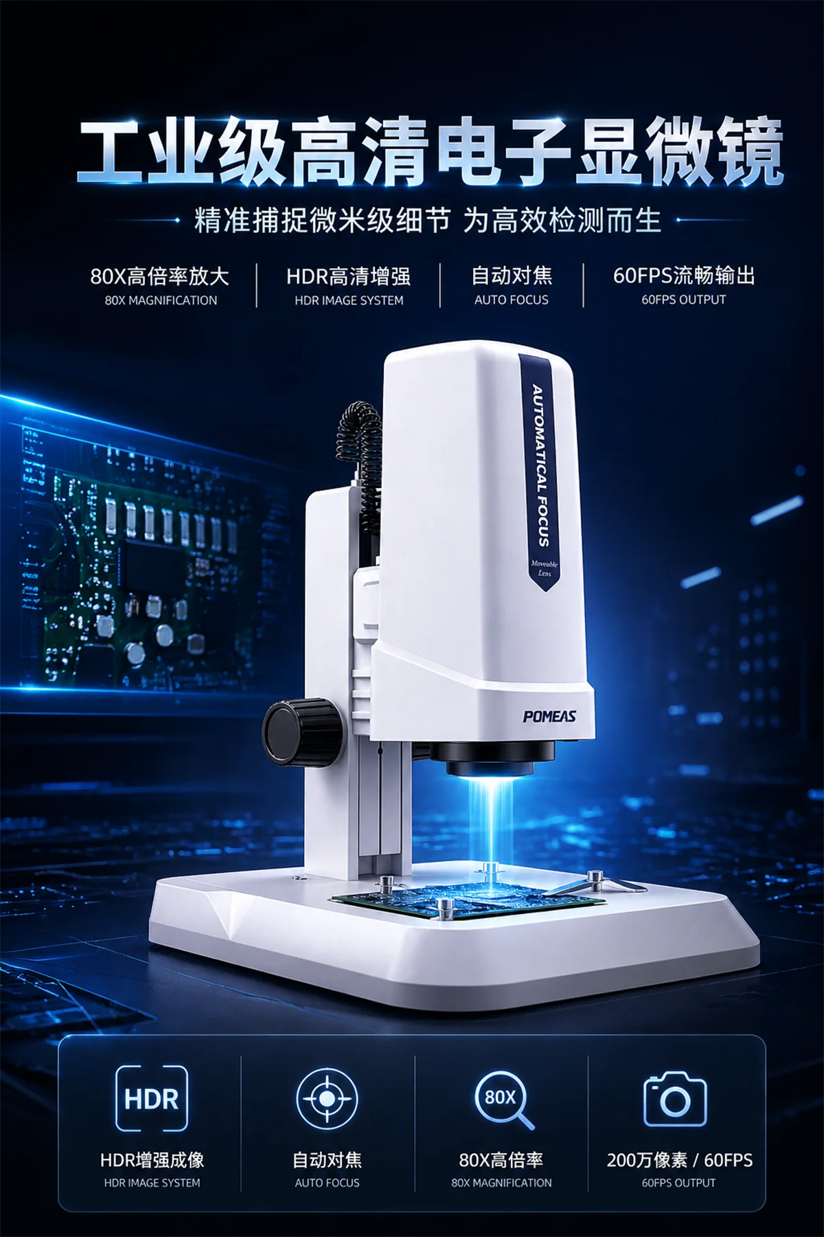 POMEAS MF Motorized Zoom Autofocus Microscope for QC Inspection
