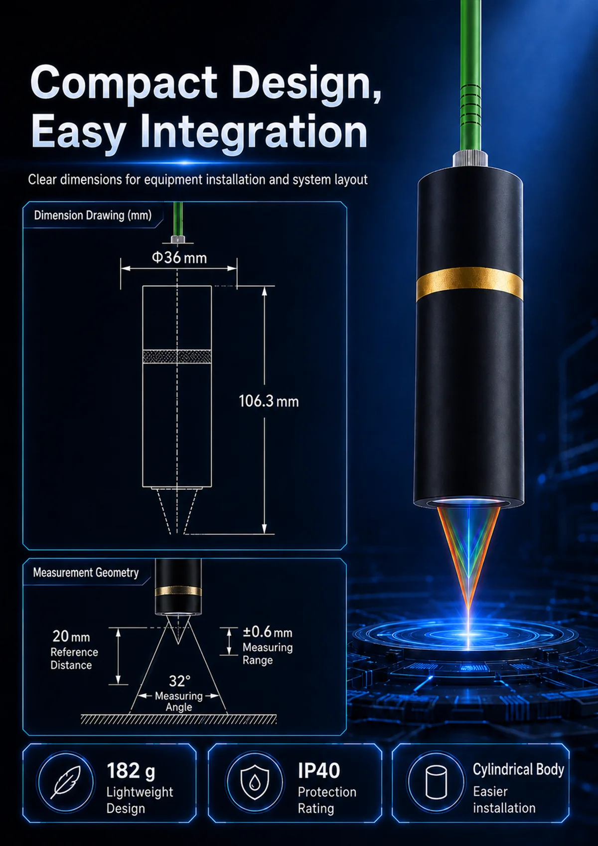 spectral confocal sensor for thickness and height measurement