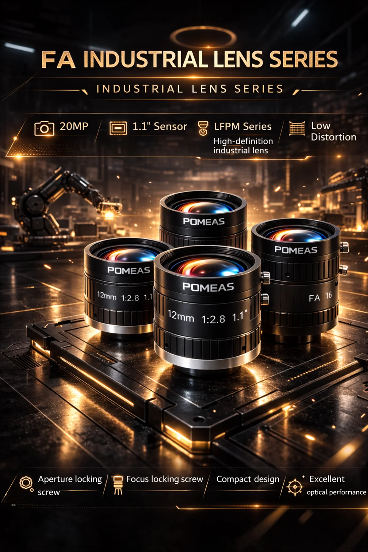 PMS-LFPHM-1628M(B) 20MP 16mm C-mount machine vision lens