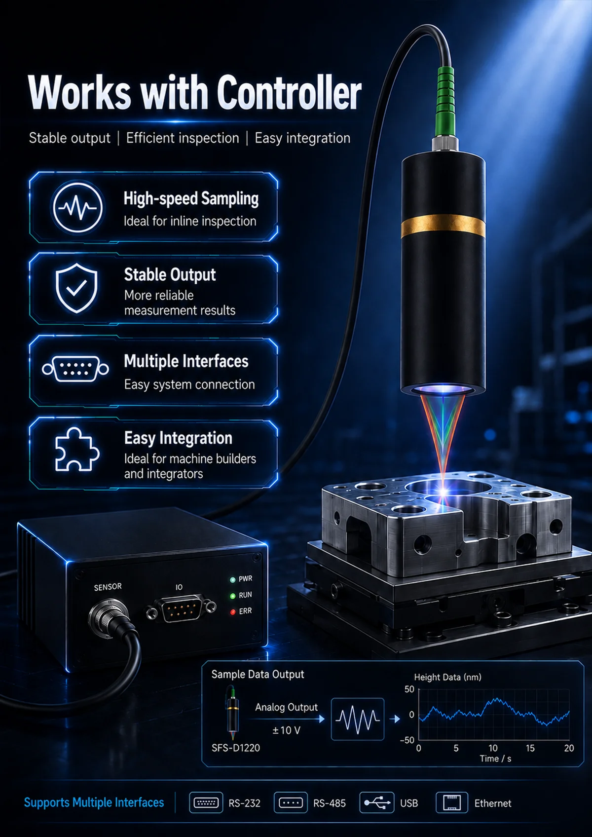 compact confocal sensor with 20 mm reference distance