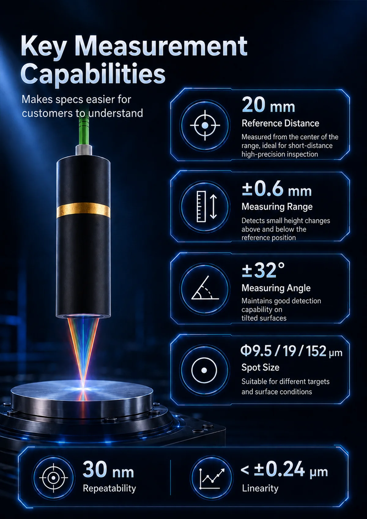 confocal displacement sensor with 30 nm repeatability