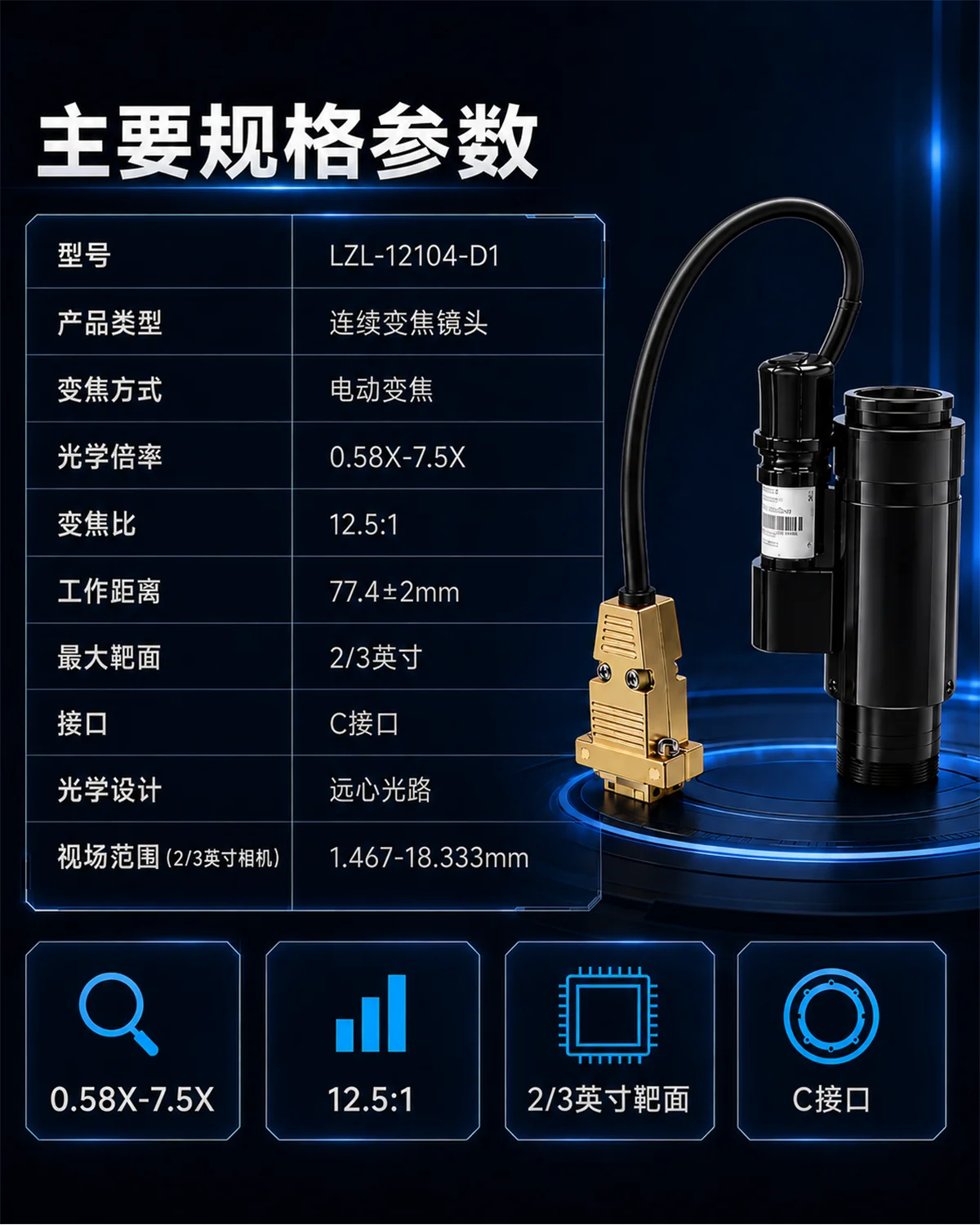 POMEAS远心连续变倍工业镜头产品外观